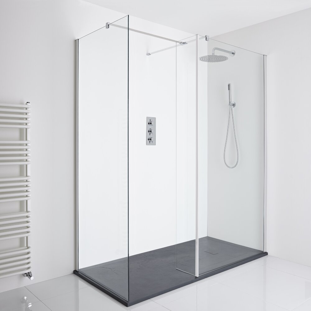 Milano Portland Corner Walk-In Shower Enclosure (1400 x 800mm) - Inc. Slate Tray & Return Panel