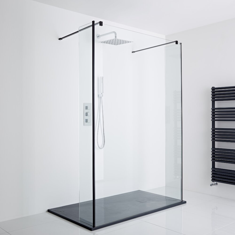 Milano Nero Floating Walk-In Shower Enclosure (1400 x 800mm) - Includes Slate Tray