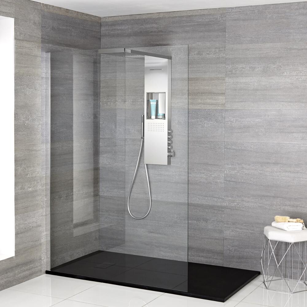 Milano Vaso - Complete Walk-In Shower Enclosure with Graphite Slate Tray and Shower Tower - Choice of Sizes