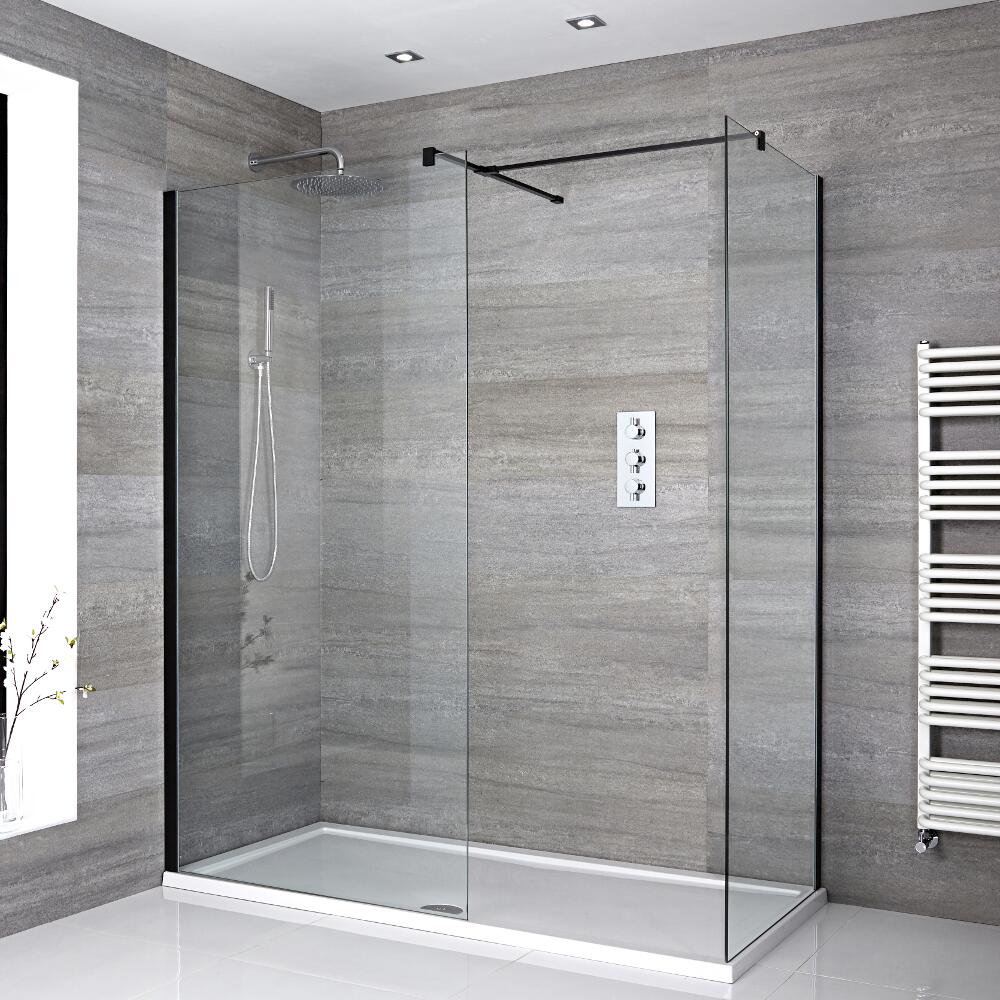 Milano Nero - Corner Walk-In Shower Enclosure with Tray - Choice of Sizes