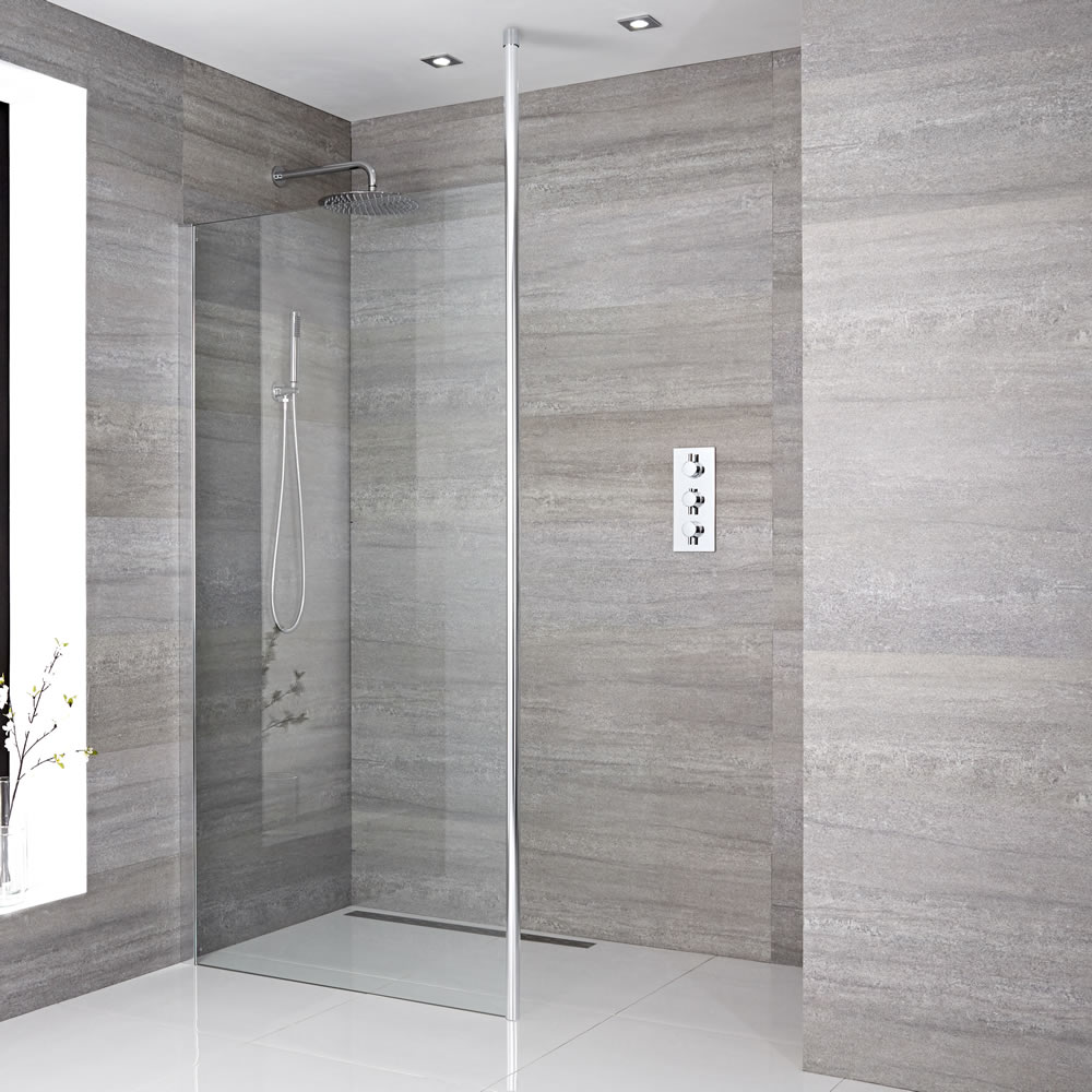 Milano Alto - Recessed Wet Room Shower Enclosure - Choice of Glass Size and Drain