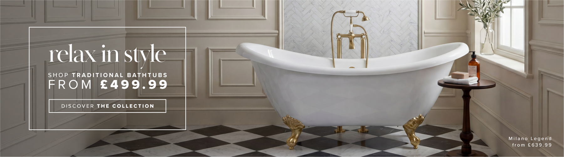 Shop traditional bathtubs from £499.99
