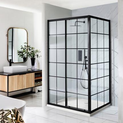 Milano Barq - Black Grid Corner Sliding Door Shower Enclosure with Tray - Choice of Sizes and Side Panel