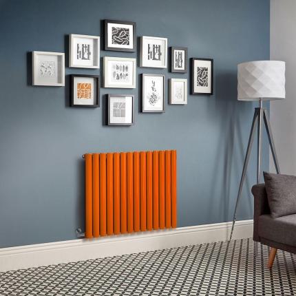 Milano Aruba - Electric Sunset Orange Horizontal Designer Radiator - 635mm Tall - Choice of Size, Thermostat and Cable Cover