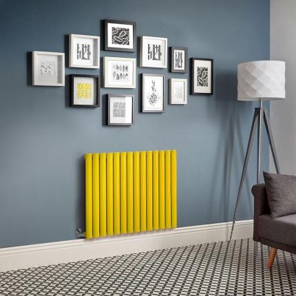 Milano Aruba - Electric Dandelion Yellow Horizontal Designer Radiator - 635mm Tall - Choice of Size, Thermostat and Cable Cover
