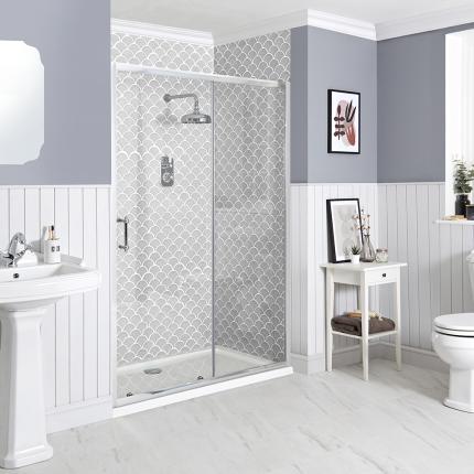 Milano Langley - Chrome Traditional Sliding Shower Door with Tray - Choice of Size