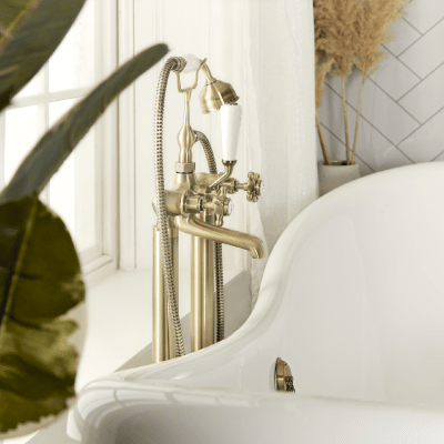 Milano Elizabeth traditional freestanding crosshead bath shower mixer tap in brushed gold 