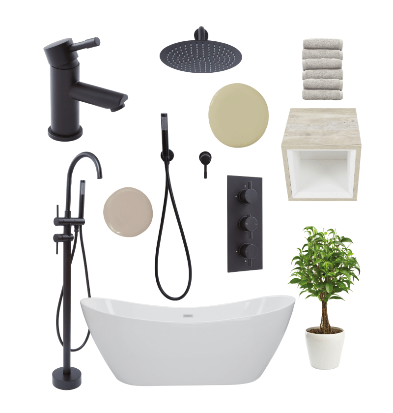 Scandinavian style bathroom mood board featuring the Milano Nero products